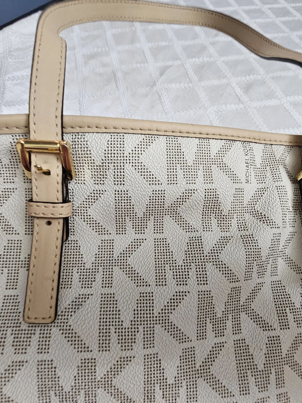 Michael Kors Jet Set Logo Tote Bag with Gold MK Charm - Picture 4 of 12
